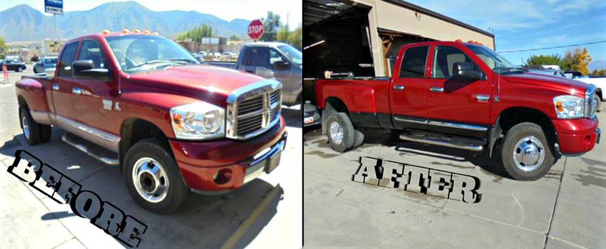 View of the car before & after repair